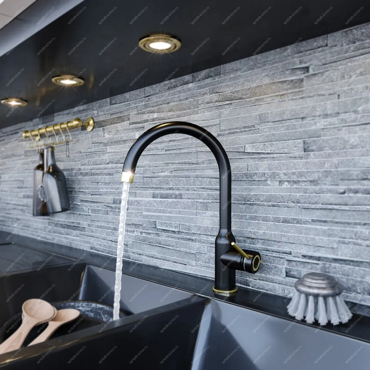 Смеситель для кухни 56B2013-BlackBrass Elghansa