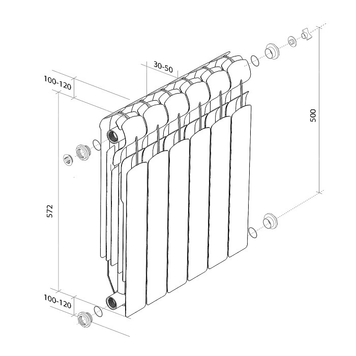 Радиатор биметалл 500мм 6 секций Indigo Super Royal Thermo
